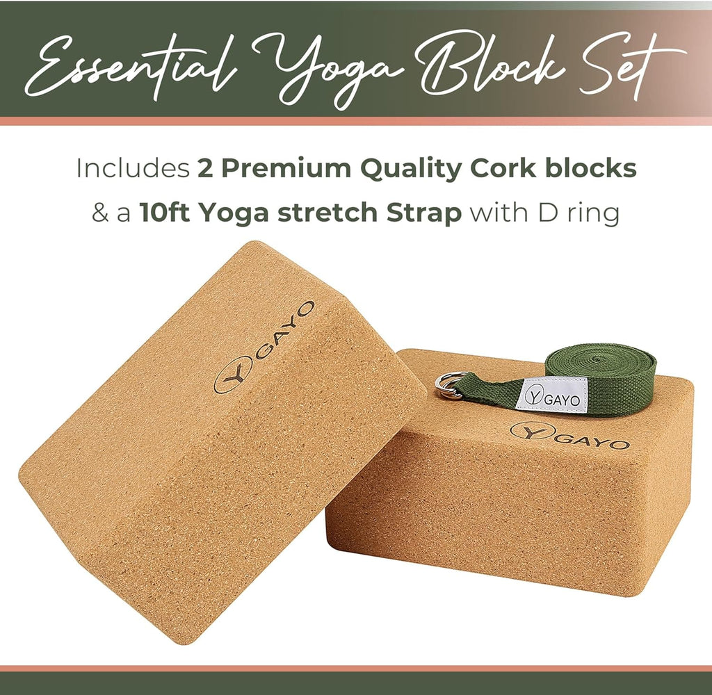 Gayo | Sustainable Large Cork Yoga Blocks & Strap Set